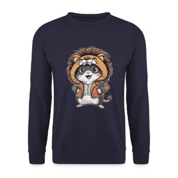Kawaii Hamster in Lion Outfit - Unisex Sweatshirt - navy - Front - Alina (178cm) & Michal (187cm)