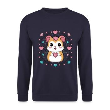Kawaii Hamster im Cartoon Stil mit Herzen - Unisex Pullover - Navy - Vorne - Alina (178cm) & Michal (187cm)