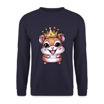 Hamster as King with Crown - Unisex Sweatshirt - navy - Front - Alina (178cm) & Michal (187cm)