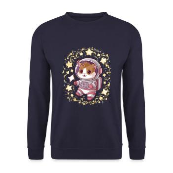 Kawaii Hamster mit Sternen und im Astronautenanzug - Unisex Pullover - Navy - Vorne - Alina (178cm) & Michal (187cm)
