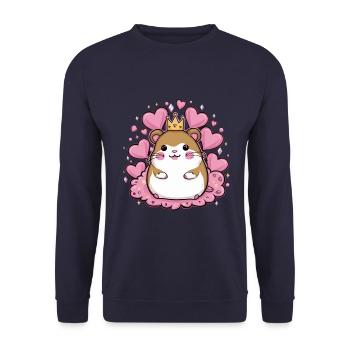 Kawaii Hamster im Cartoon Stil mit Herzen - Unisex Pullover - Navy - Vorne - Alina (178cm) & Michal (187cm)