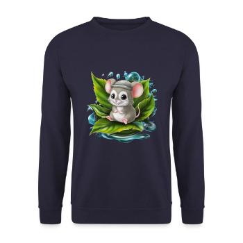 Cartoon Kawaii Maus trinkt grünen Tee - Unisex Pullover - Navy - Vorne - Alina (178cm) & Michal (187cm)