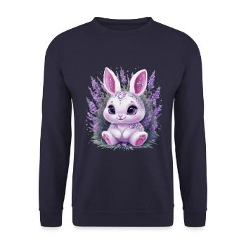Kawaii Hase mit Lavendel - Unisex Pullover - Navy - Vorne - Alina (178cm) & Michal (187cm)