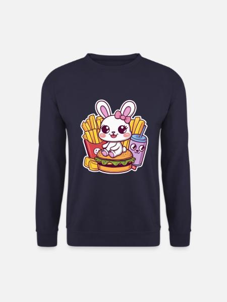 Lapin kawaii avec fast-food - Sweat-shirt Unisexe - marine