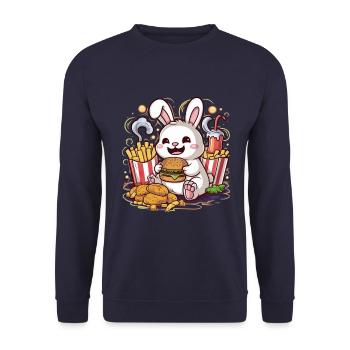 Lapin kawaii avec fast-food - Sweat-shirt Unisexe - marine - Devant - Alina (178cm) & Michal (187cm)