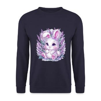 Kawaii Hase mit Lavendel - Unisex Pullover - Navy - Vorne - Alina (178cm) & Michal (187cm)
