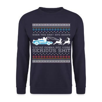 Back To The Future DeLorean Ugly Christmas Design - Unisex Sweatshirt - navy - Front - Alina (178cm) & Michal (187cm)