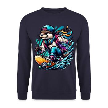 Cool Otter Skateboarder in Street Style - Unisex Sweatshirt - navy - Front - Alina (178cm) & Michal (187cm)