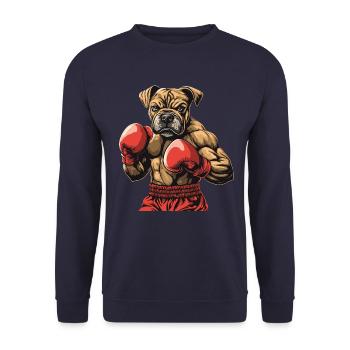 Boxer Hund - Unisex Pullover - Navy - Vorne - Alina (178cm) & Michal (187cm)