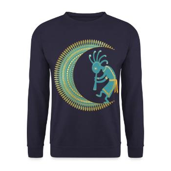 Native American - Kokopelli Mandala Half Moon 1 - Unisex Pullover - Navy - Vorne - Alina (178cm) & Michal (187cm)