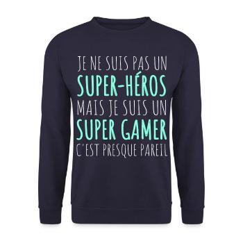 Super gamer humour gaming cadeau geek jeux vidéo - Sweat-shirt Unisexe - marine - Devant - Alina (178cm) & Michal (187cm)