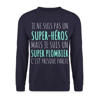 Plombier super héros humour cadeau pour plombier - Sweat-shirt Unisexe - marine - Devant - Alina (178cm) & Michal (187cm)