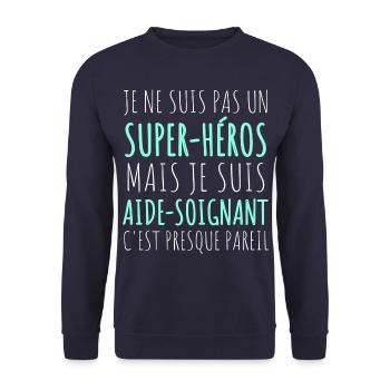 Aide-soignant super héros humour aide soignant - Sweat-shirt Unisexe - marine - Devant - Alina (178cm) & Michal (187cm)