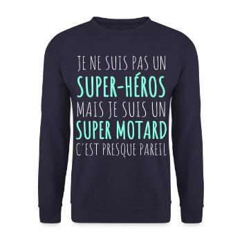 Motard super héros humour moto cadeau - Sweat-shirt Unisexe - marine - Devant - Alina (178cm) & Michal (187cm)