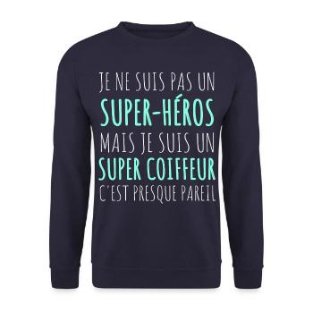 Coiffeur super héros humour coiffeur cadeau - Sweat-shirt Unisexe - marine - Devant - Alina (178cm) & Michal (187cm)