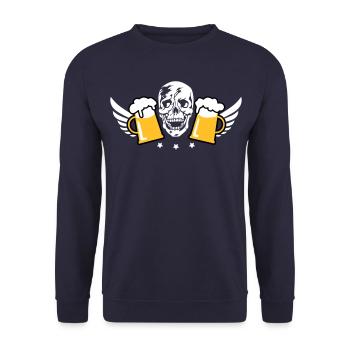 80 Totenkopf Skull 2 Mass Bier Flügel Beer Wings - Unisex Pullover - Navy - Vorne - Alina (178cm) & Michal (187cm)