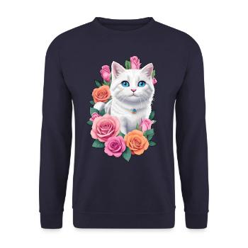 Cat with roses - Unisex Sweatshirt - navy - Front - Alina (178cm) & Michal (187cm)