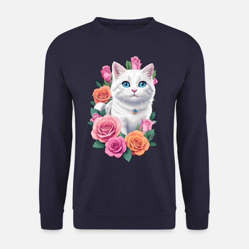 Katze mit Rosen - Unisex Pullover - Navy
