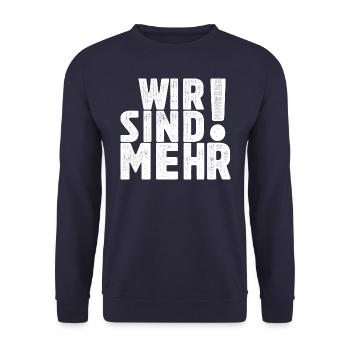 Wir sind mehr! - Einheit in Vielfalt - Unisex Pullover - Navy - Vorne - Alina (178cm) & Michal (187cm)