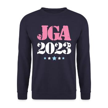 Jga 2023 Junggesellenabschied - Unisex Pullover - Navy - Vorne - Alina (178cm) & Michal (187cm)