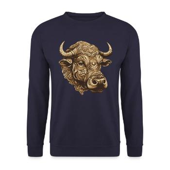 Bulle Portrait Taurus - Unisex Pullover - Navy - Vorne - Alina (178cm) & Michal (187cm)