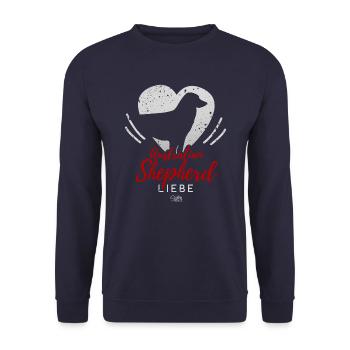 Australian Shepherd Liebe mit Herz - Unisex Pullover - Navy - Vorne - Alina (178cm) & Michal (187cm)