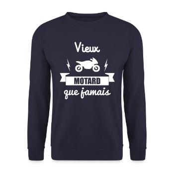 vieux motard que jamais,moto,motos - Sweat-shirt Unisexe - marine - Devant - Alina (178cm) & Michal (187cm)