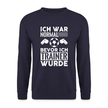 Trainer Fußball Spiel Sport sportlich portler - Unisex Pullover - Navy - Vorne - Alina (178cm) & Michal (187cm)