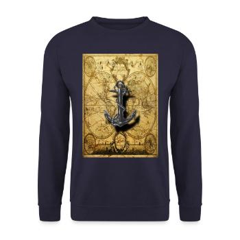 "Old marine world map with anchor 1" - Unisex Sweatshirt - navy - Front - Alina (178cm) & Michal (187cm)