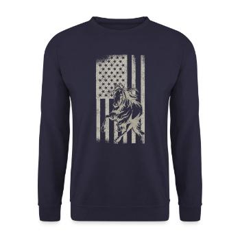 Pferd Pferde Reiten Pferdereiten Sprungreiten - Unisex Pullover - Navy - Vorne - Alina (178cm) & Michal (187cm)