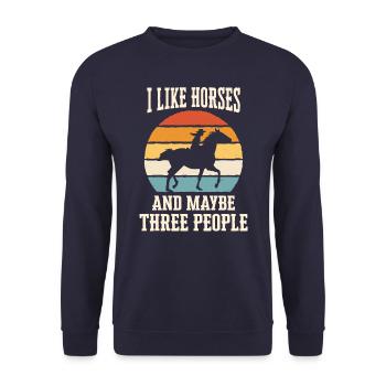 Pferd Pferde Reiten Pferdereiten Sprungreiten - Unisex Pullover - Navy - Vorne - Alina (178cm) & Michal (187cm)