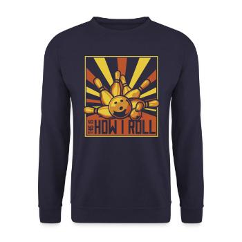 Bowling Bowler Pin Ball Bowling Ball - Unisex Pullover - Navy - Vorne - Alina (178cm) & Michal (187cm)