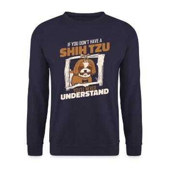 Shih Tzu Hund Shitzu Hunde - Unisex Pullover - Navy - Vorne - Alina (178cm) & Michal (187cm)