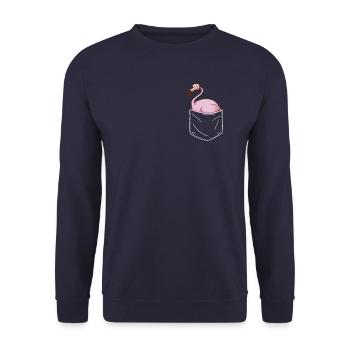 Flamingo Tier Rosa - Unisex Pullover - Navy - Vorne - Alina (178cm) & Michal (187cm)