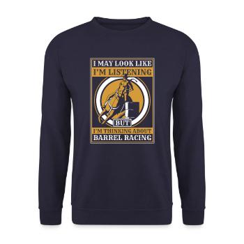 Pferderennen Barrel racing Pferde Barrels - Unisex Pullover - Navy - Vorne - Alina (178cm) & Michal (187cm)