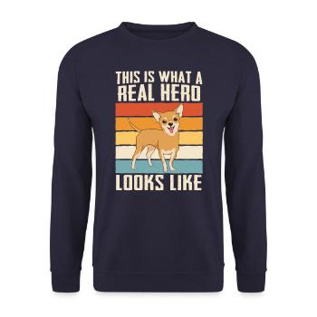 Chien Chihuahua - Sweat-shirt Unisexe - marine - Devant - Alina (178cm) & Michal (187cm)
