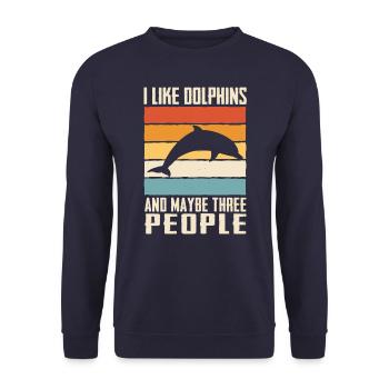 Delfin Meeresfische Delfine Fisch Tier - Unisex Pullover - Navy - Vorne - Alina (178cm) & Michal (187cm)