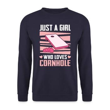 Cornhole Bean Bag Cornhole Spieler - Unisex Pullover - Navy - Vorne - Alina (178cm) & Michal (187cm)