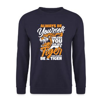 Tiger Tier Zoo Wildtier - Unisex Pullover - Navy - Vorne - Alina (178cm) & Michal (187cm)