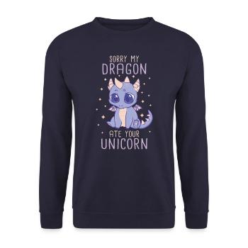 Drache Mystisch Drachen Fantasie - Unisex Pullover - Navy - Vorne - Alina (178cm) & Michal (187cm)