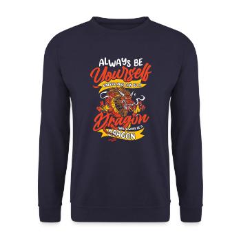 Drache Mystisch Drachen Fantasie - Unisex Pullover - Navy - Vorne - Alina (178cm) & Michal (187cm)