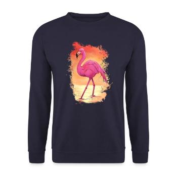 Flamingo Tier Rosa - Unisex Pullover - Navy - Vorne - Alina (178cm) & Michal (187cm)