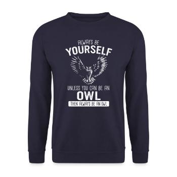 Eule Vogel Tier Eulen - Unisex Pullover - Navy - Vorne - Alina (178cm) & Michal (187cm)