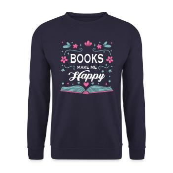 Bücher Buch lesen Bücherei Bibliothek Bücherwurm - Unisex Pullover - Navy - Vorne - Alina (178cm) & Michal (187cm)