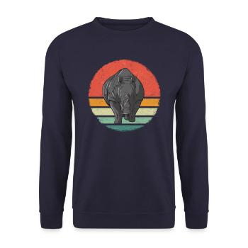 Nashorn Rhinozeros - Unisex Pullover - Navy - Vorne - Alina (178cm) & Michal (187cm)