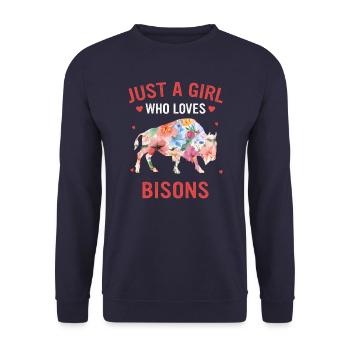 Bison Buffalo Bull Buffalo Bison - Unisex Sweatshirt - navy - Front - Alina (178cm) & Michal (187cm)
