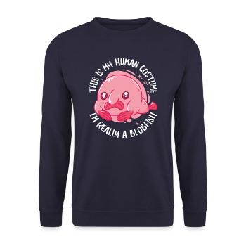 Blobfisch Fische Lustig Blob Blobby Klecksfisch - Unisex Pullover - Navy - Vorne - Alina (178cm) & Michal (187cm)