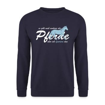 Es gibt noch anderes als Pferde? - Unisex Pullover - Navy - Vorne - Alina (178cm) & Michal (187cm)