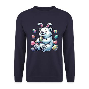 Cartoon Polar Bear Easter Egg Motif - Unisex Sweatshirt - navy - Front - Alina (178cm) & Michal (187cm)