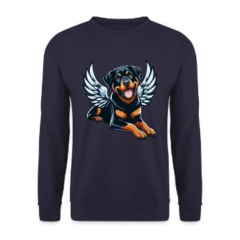 Süßer Rottweiler Engel Comic-Stil - Unisex Pullover - Navy - Vorne - Alina (178cm) & Michal (187cm)